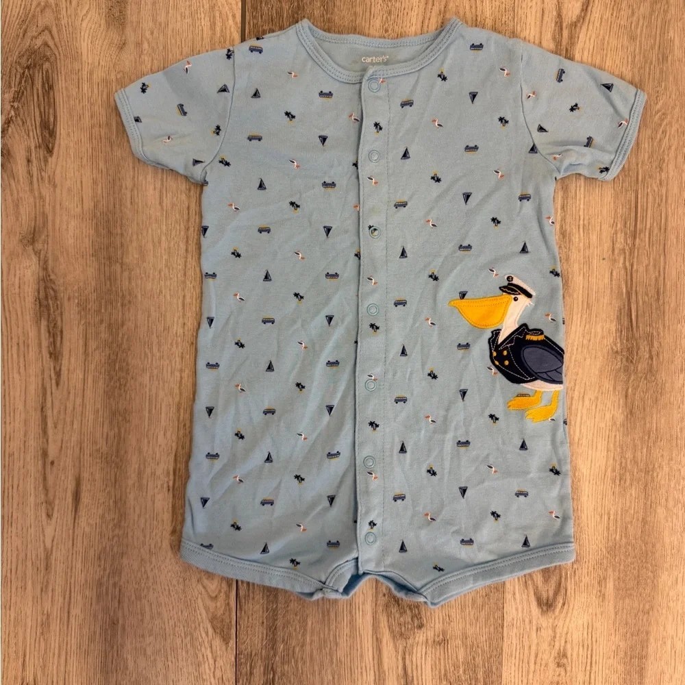 Blue Baby Romper with Pelican Design